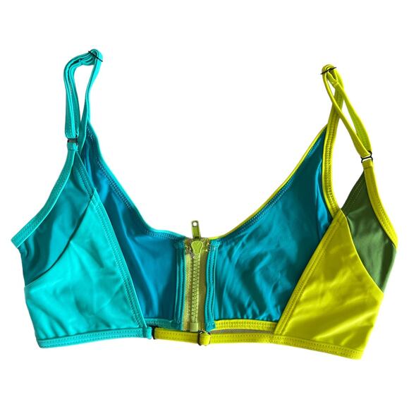 Chromat Green Color Block Zip Triangle Bikini Top, XS - Picture 3 of 7